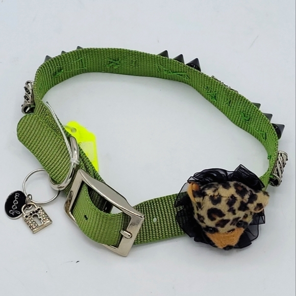 CUSTOMIZED Dog Collar Wild Thing Cub Green with Bling and Black Spikes - Picture 10 of 16